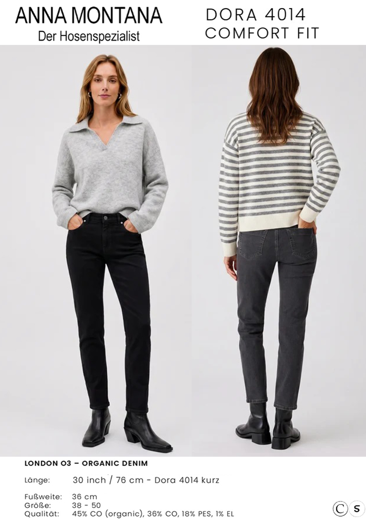 Dora 4014 / Normal lange Hose / Organic Cotton / seitlicher Gummizug / Größen 38 bis 50